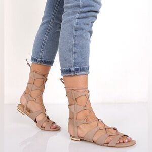 Schutz Erlina Sandal Neutral Suede Gladiator Size 10 EUR 41